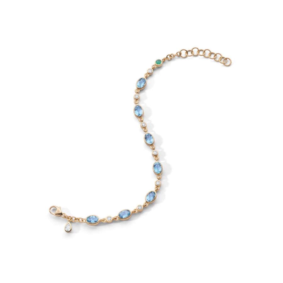 Jewelry Josephs Jewelers Home | 18K Yellow Gold Aquamarine And Diamond Bracelet - Josephs Jewelers Blue