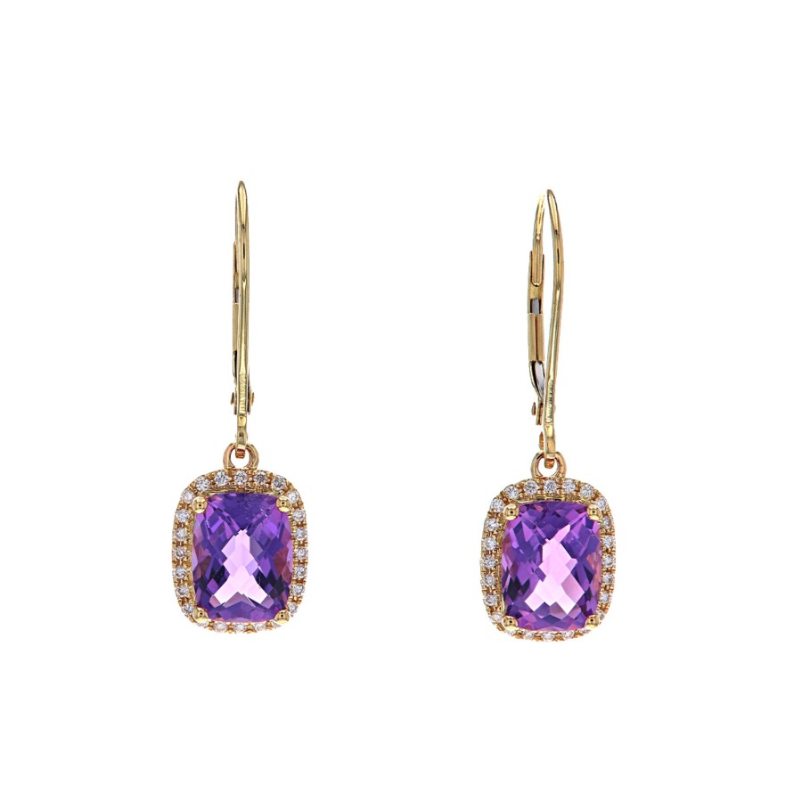 Jewelry Josephs Jewelers Home | 14K Yellow Gold Amethyst And Diamond Dangle Earrings Purple