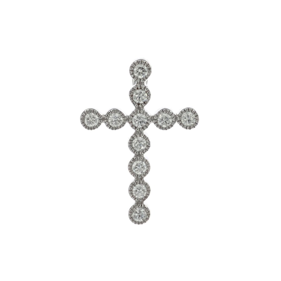 Jewelry Josephs Jewelers Home | 14K Gold Diamond Milgrain Cross Pendant - Josephs Jewelers White