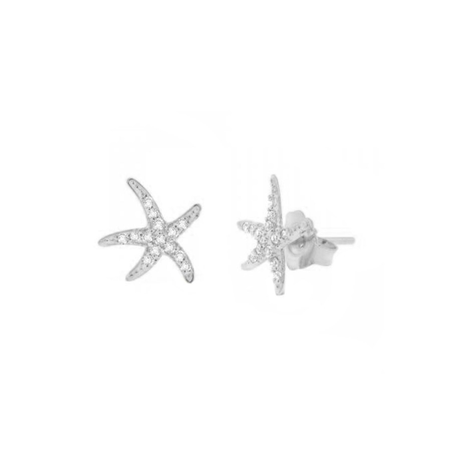 Jewelry Josephs Jewelers Home | 14K Gold Starfish Diamond Earrings White