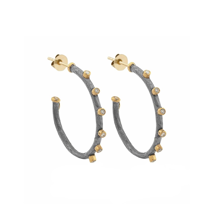 Jewelry Josephs Jewelers Home | Sterling Silver And 24K Yellow Gold Diamond Hoop Earrings White