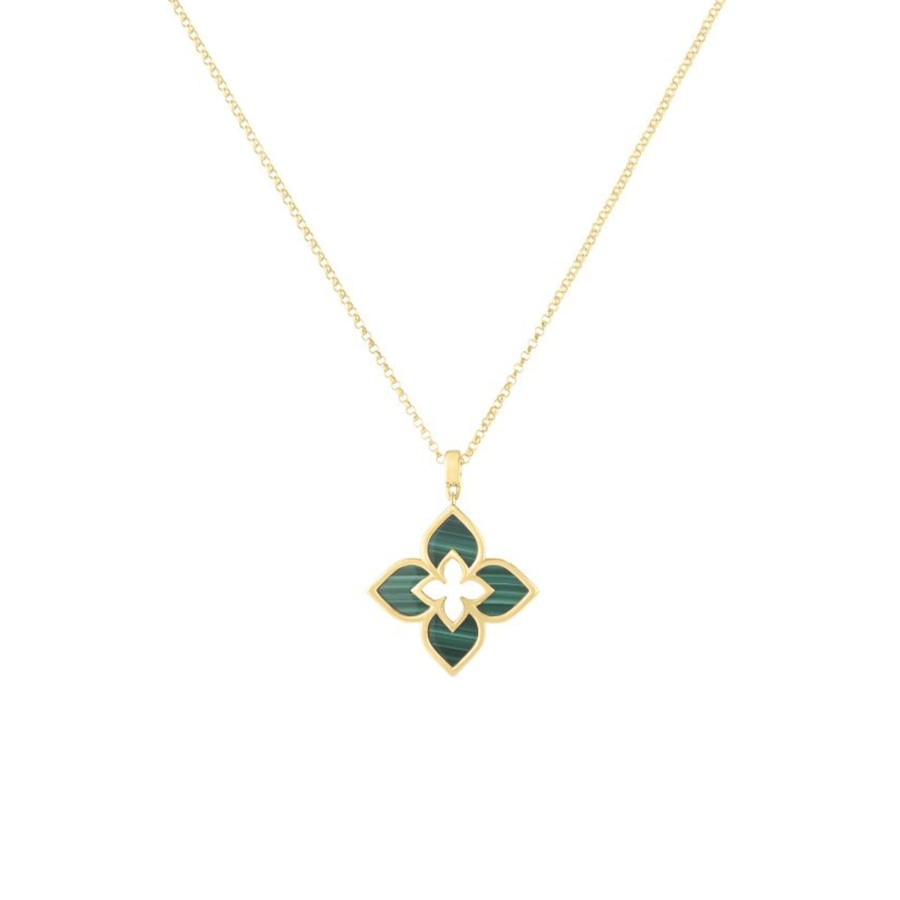 Jewelry Josephs Jewelers Home | 18K Yellow Gold Fancy Malachite Pendant With Chain - Josephs Jewelers Green