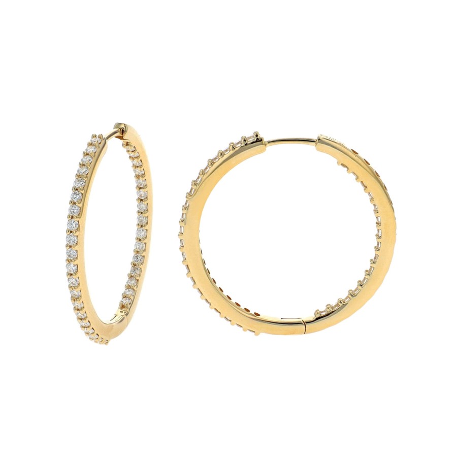 Jewelry Josephs Jewelers Home | 14K Yellow Gold 1.00 Carat Diamond Hoop Earrings White