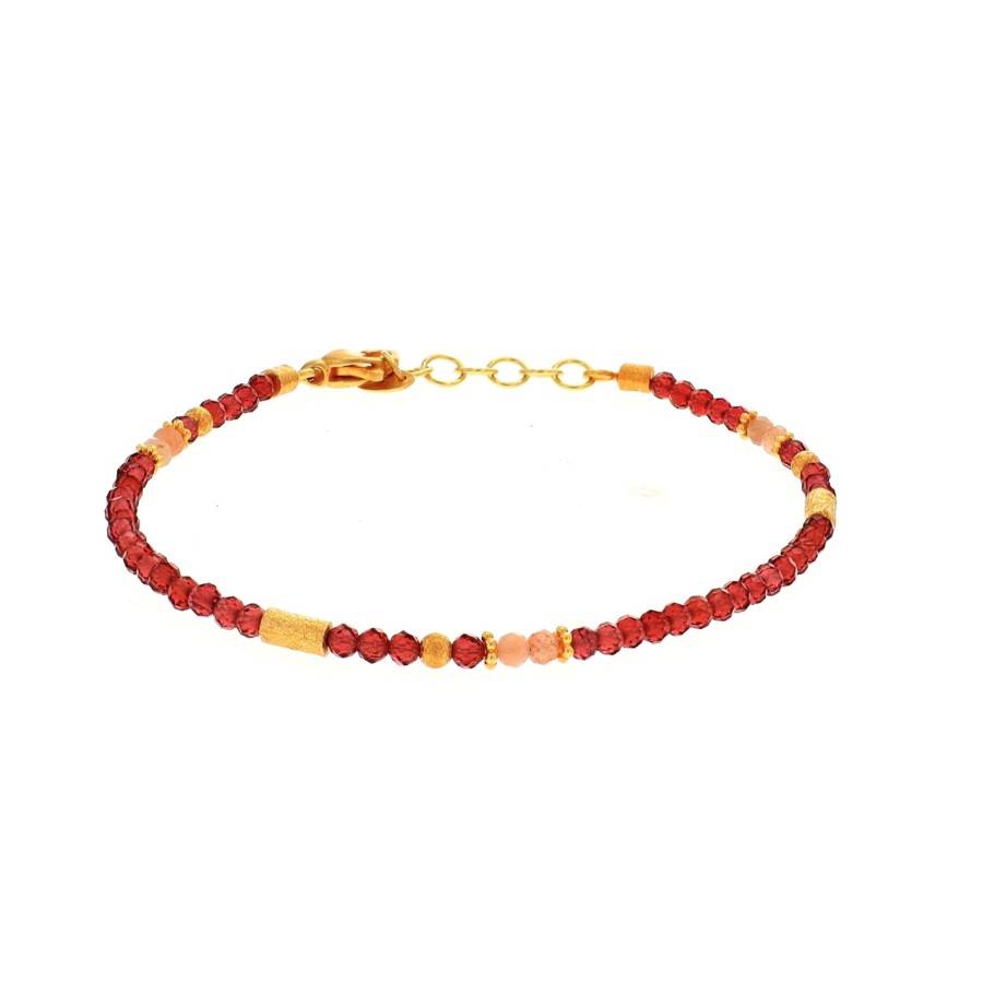 Jewelry Josephs Jewelers Home | Yellow Gold Plated Sterling Silver Garnet And Moonstone Bead Bracelet - Josephs Jewelers Red