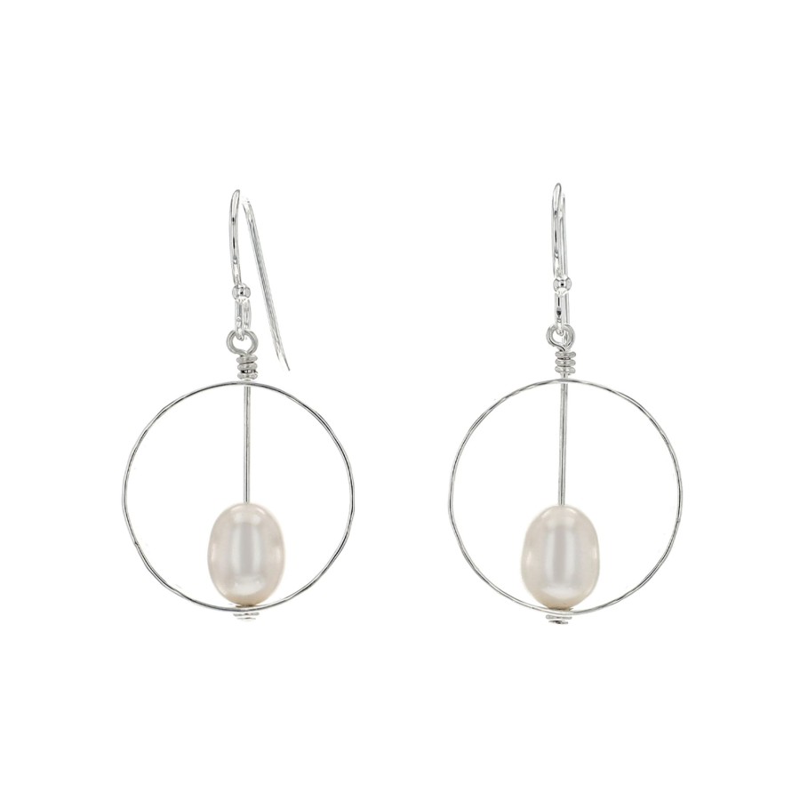 Jewelry Josephs Jewelers Home | Sterling Silver Pearl Drop Circle Earrings White