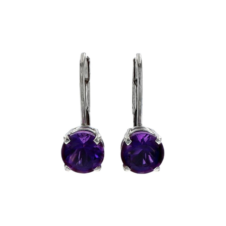 Jewelry Josephs Jewelers Home | 14K White Gold Round Amethyst Dangle Earrings Purple