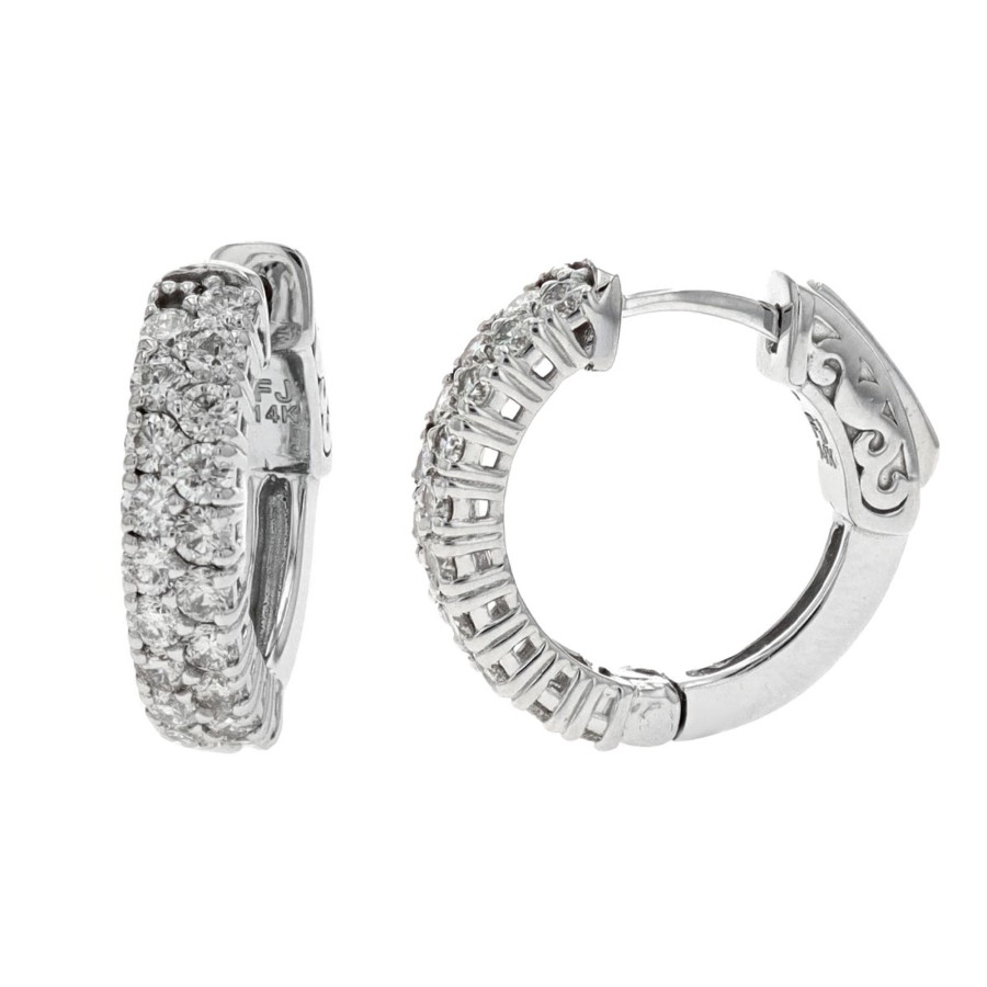 Jewelry Josephs Jewelers Home | 14K Gold Diamond Hoop Earrings White