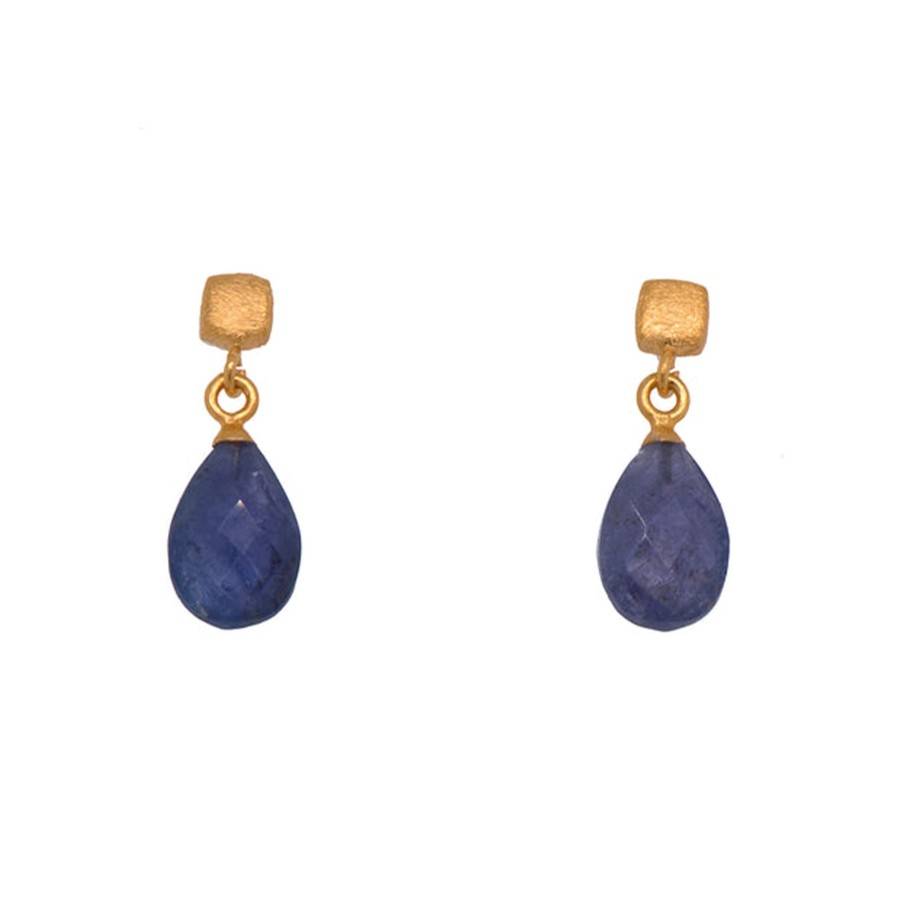 Jewelry Josephs Jewelers Home | Gold Plated Sterling Silver Pear Tanzanite Drop Earrings Blue