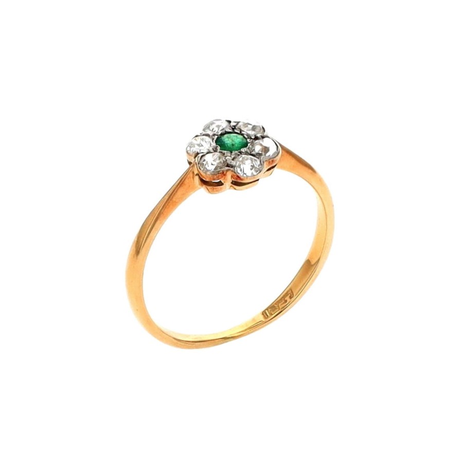 Jewelry Josephs Jewelers Home | Estate 18K Yellow Gold Emerald And Diamond Ring Green