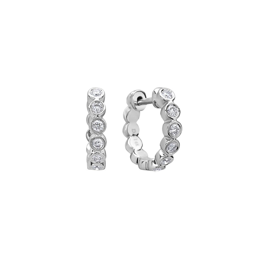 Jewelry Josephs Jewelers Home | 14K Gold Diamond Bezel Hoop Earrings - Josephs Jewelers White