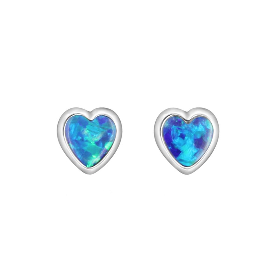 Jewelry Josephs Jewelers Home | 14K White Gold Heart Opal Doublet Earrings - Josephs Jewelers Multi