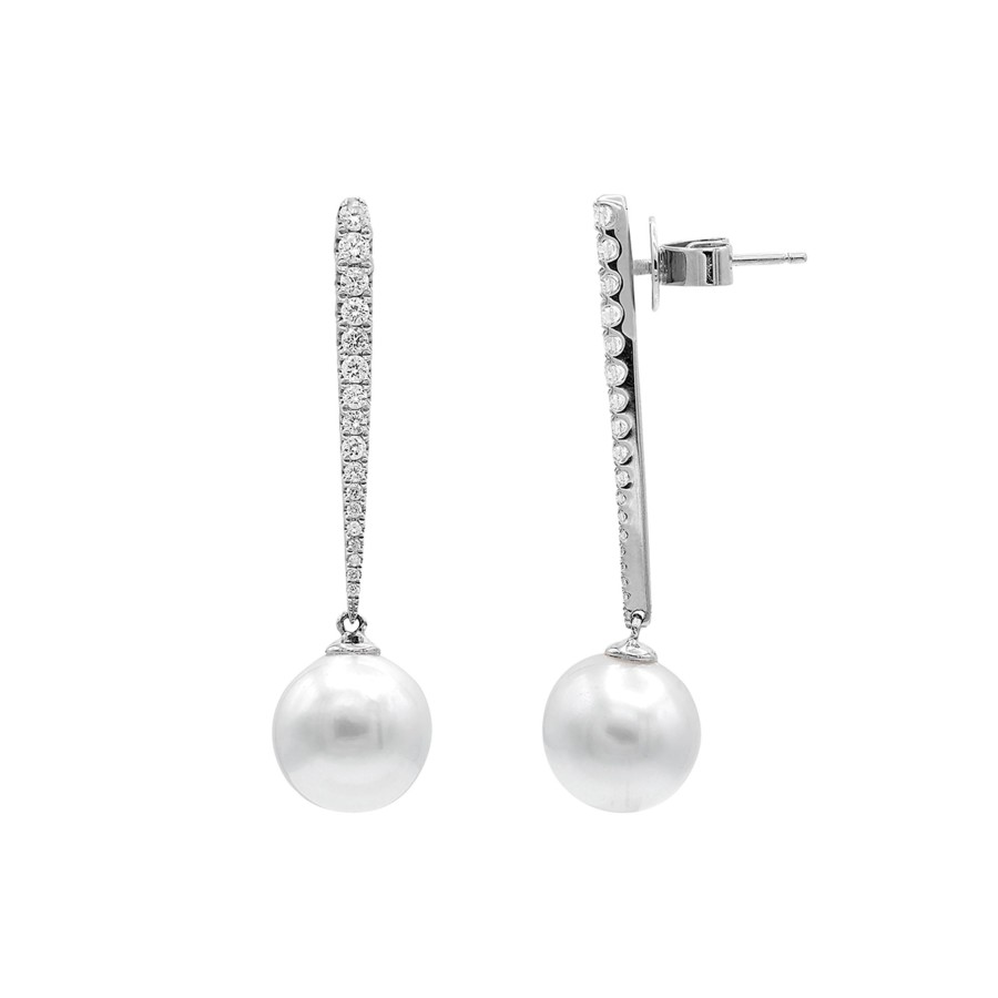 Jewelry Josephs Jewelers Home | 18K Gold South Sea Pearl And Diamond Earrings - Josephs Jewelers White