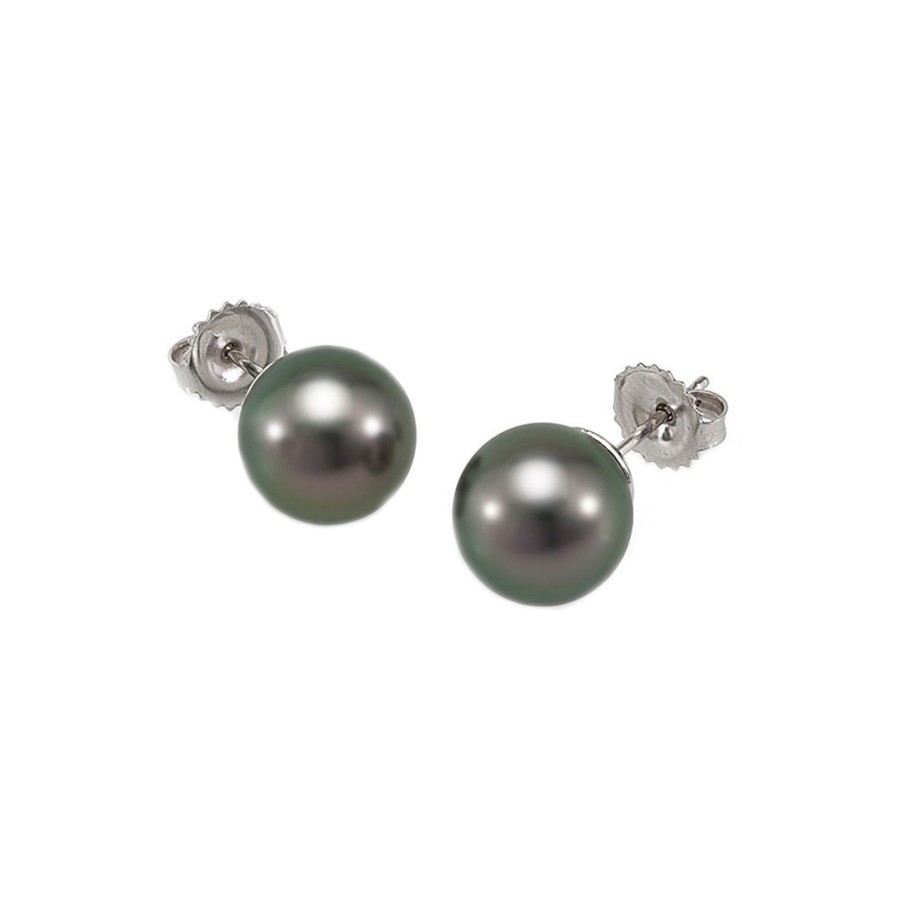 Jewelry Josephs Jewelers Home | 18K White Gold Tahitian Pearl Stud Earrings Black