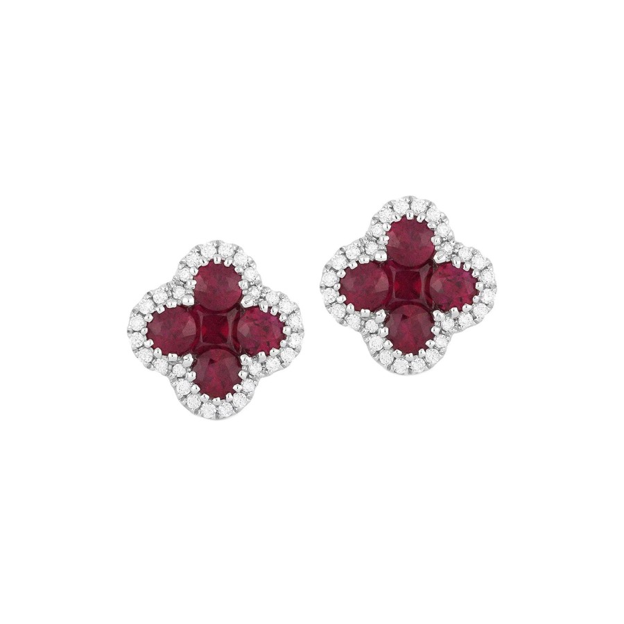 Jewelry Josephs Jewelers Home | 14K White Gold Ruby And Diamond Earrings Red