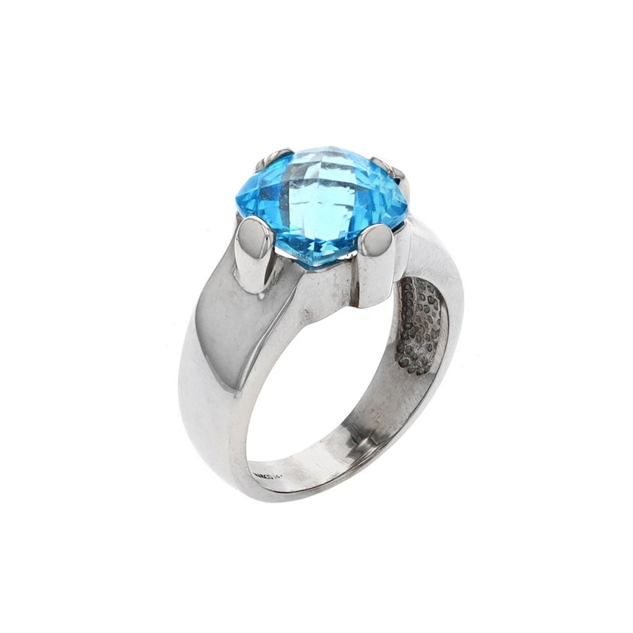 Jewelry Josephs Jewelers Home | Estate 14K White Glold 10 Mm Cushion Topaz Ring - Josephs Jewelers Blue