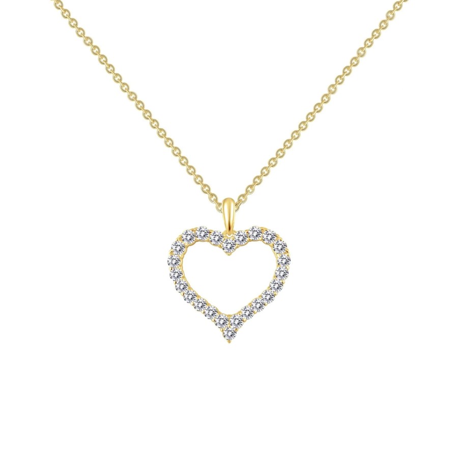 Jewelry Josephs Jewelers Home | Yellow Plated Sterling Silver Cubic Zirconia Open Heart Pendant With Chain White