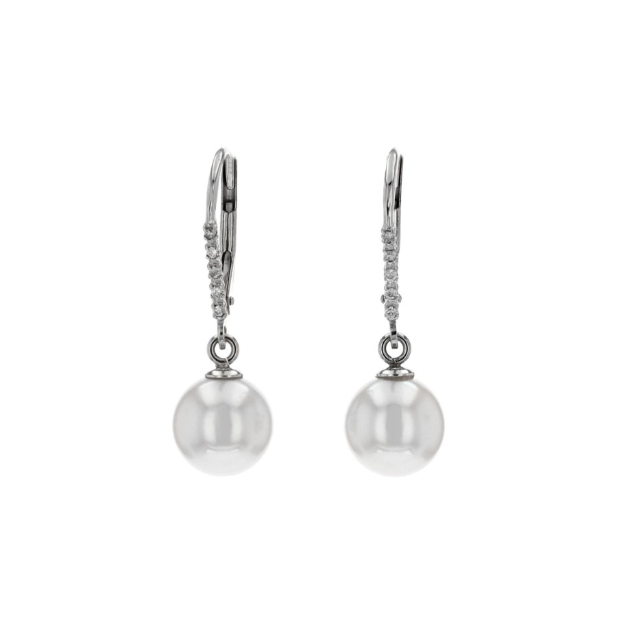 Jewelry Josephs Jewelers Home | 14K Gold Akoya Pearl And Diamond Dangle Earrings - Josephs Jewelers White