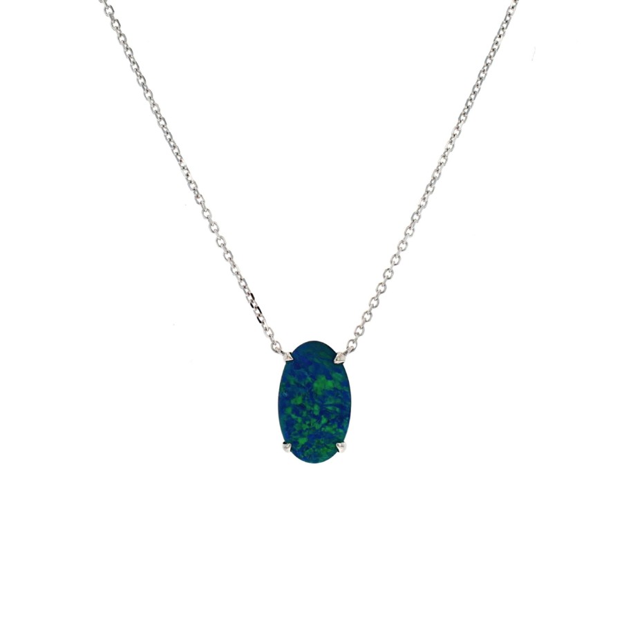 Jewelry Josephs Jewelers Home | 14K White Gold Oval Opal Doublet Necklace - Josephs Jewelers Multi