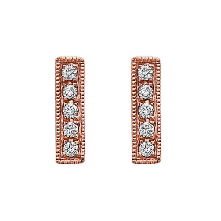 Jewelry Josephs Jewelers Home | 14K Rose Gold Diamond Bar Earrings White