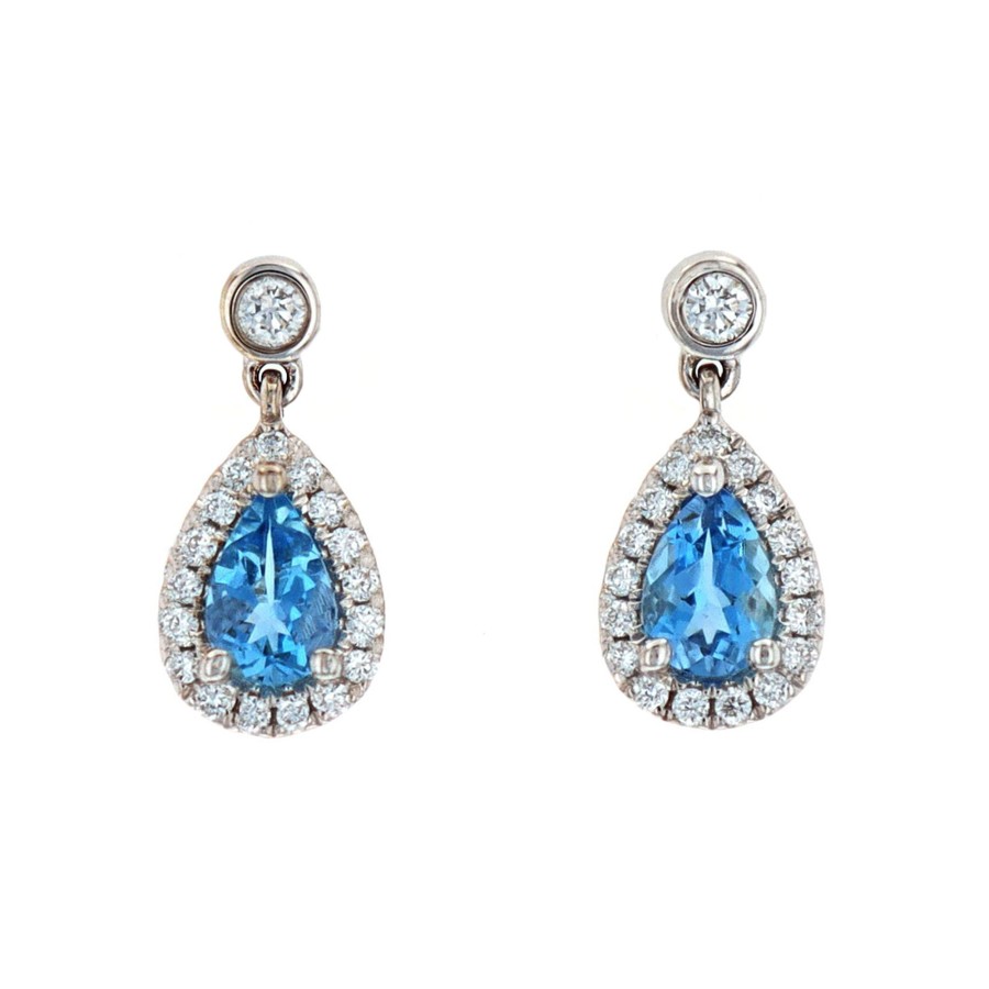 Jewelry Josephs Jewelers Home | 14K White Gold Aqua And Diamond Earrings Blue