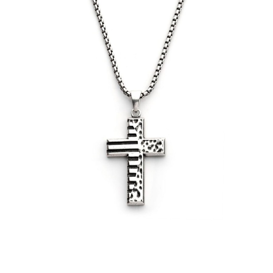 Jewelry Josephs Jewelers Home | Sterling Silver Coin Stamped Cross Pendant With Chain