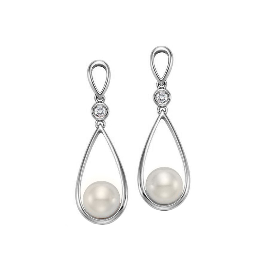 Jewelry Josephs Jewelers Home | 14K Gold Diamond And Pearl Dangle Earrings - Josephs Jewelers White