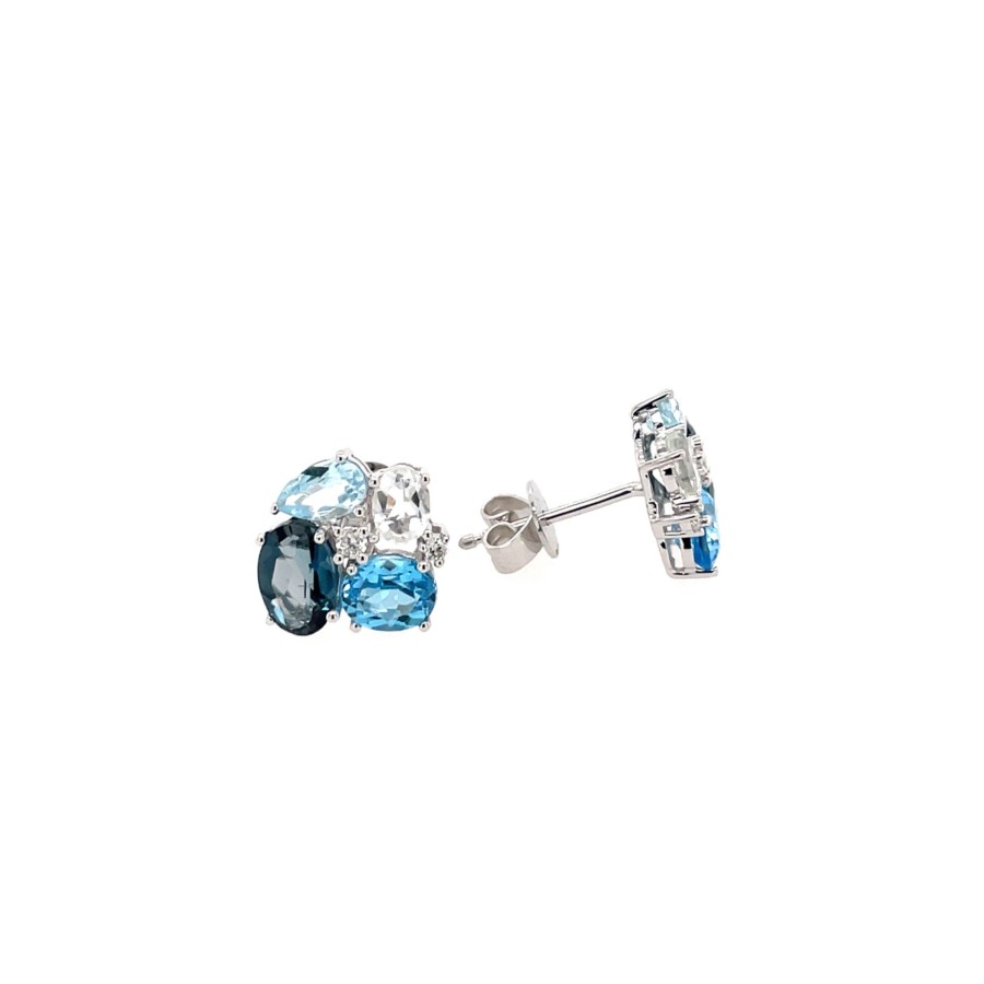 Jewelry Josephs Jewelers Home | 14K White Gold Topaz And Diamond Cluster Earrings - Josephs Jewelers Blue