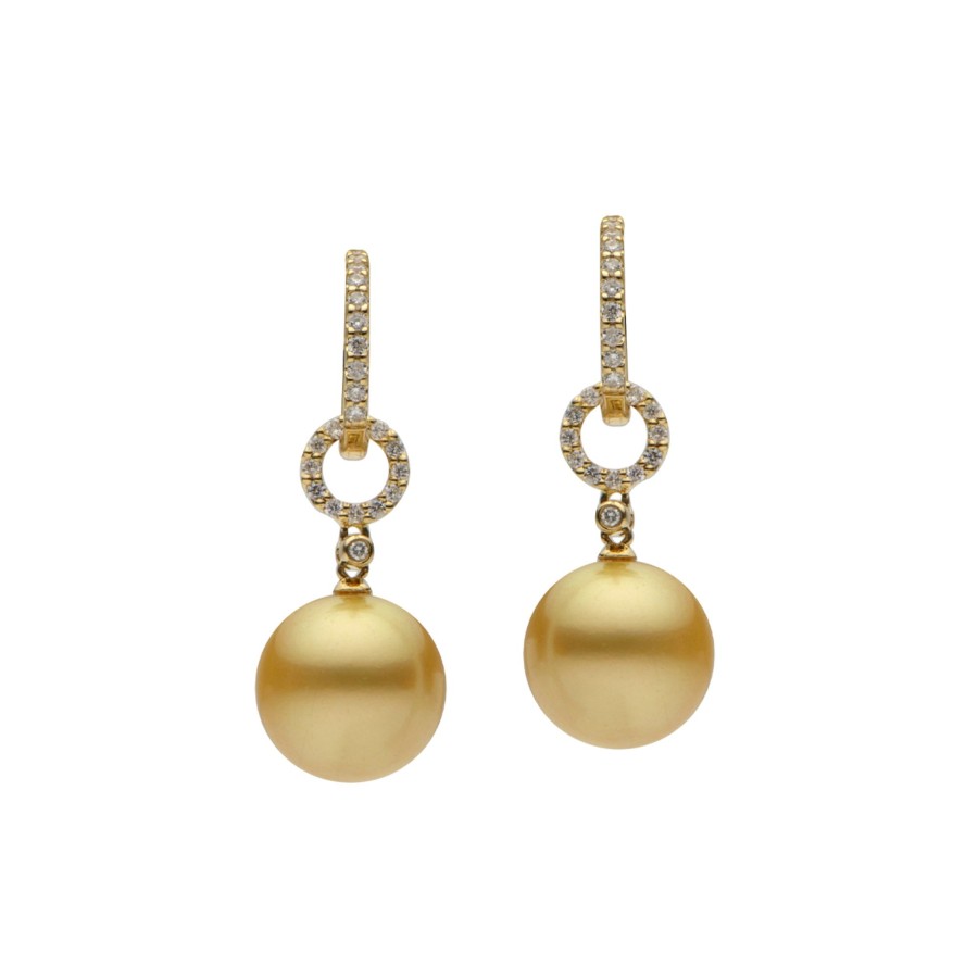 Jewelry Josephs Jewelers Home | 18K Gold Golden South Sea Pearl And Diamond Earrings - Josephs Jewelers Yellow