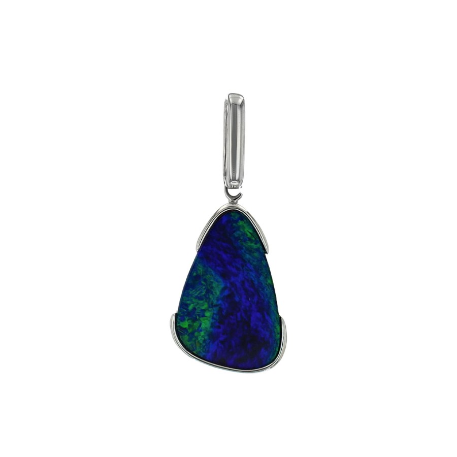 Jewelry Josephs Jewelers Home | 14K White Gold Half-Bezel Australian Opal Doublet Pendant - Josephs Jewelers Multi