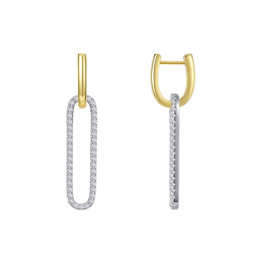 Jewelry Josephs Jewelers Home | Gold Plated Sterling Silver Cubic Zirconia Paperclip Earrings White