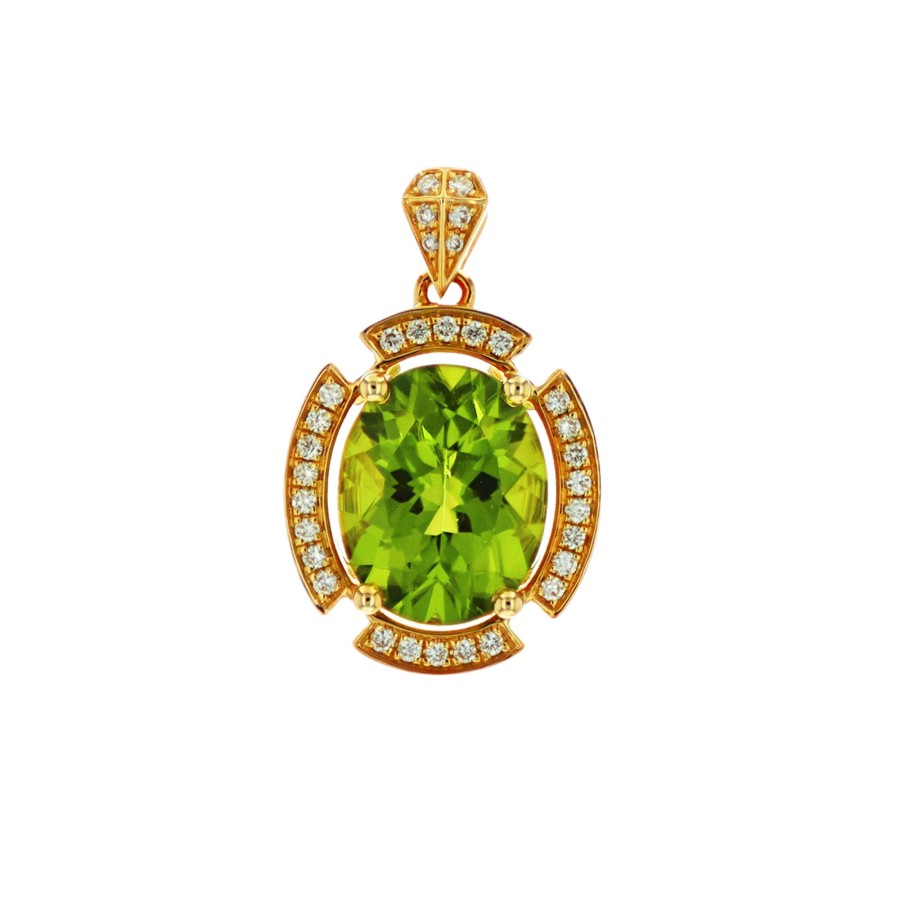 Jewelry Josephs Jewelers Home | 14K Yellow Gold Peridot And Diamond Halo Pendant - Josephs Jewelers Green