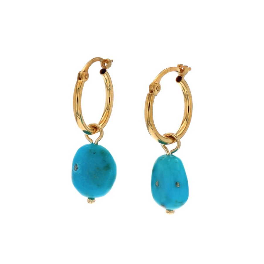 Jewelry Josephs Jewelers Home | 14K Yellow Gold Turquoise Dangle Hoop Earrings - Josephs Jewelers Blue