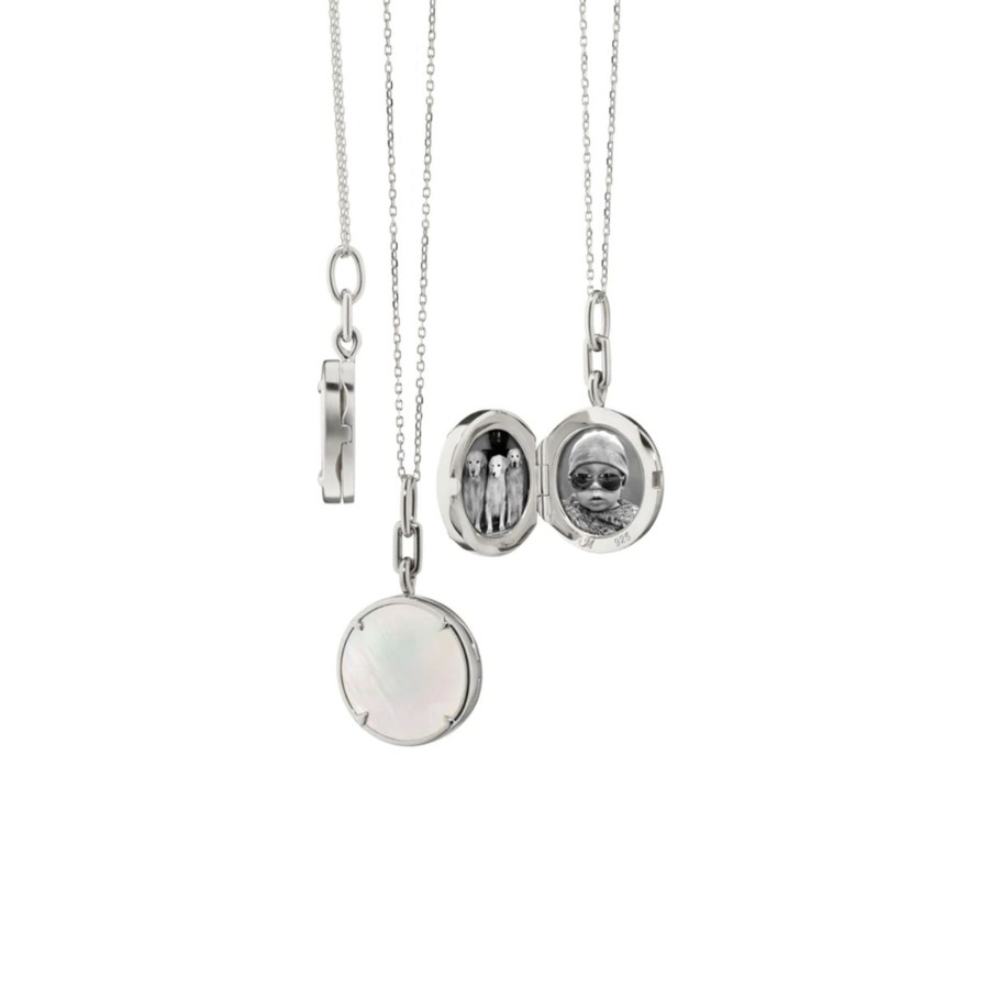 Jewelry Josephs Jewelers Home | Sterling Silver Round Mother Of Pearl Locket With Chain - Josephs Jewelers White