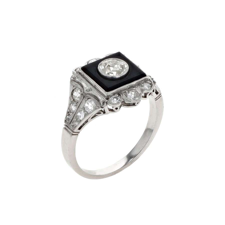 Jewelry Josephs Jewelers Home | Estate Platinum Onyx And Diamond Ring - Josephs Jewelers Black