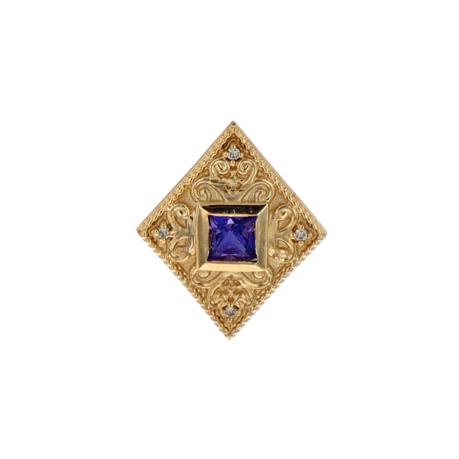 Jewelry Josephs Jewelers Home | Estate 14K Yellow Gold Lab Created Sapphire Pendant - Josephs Jewelers Purple