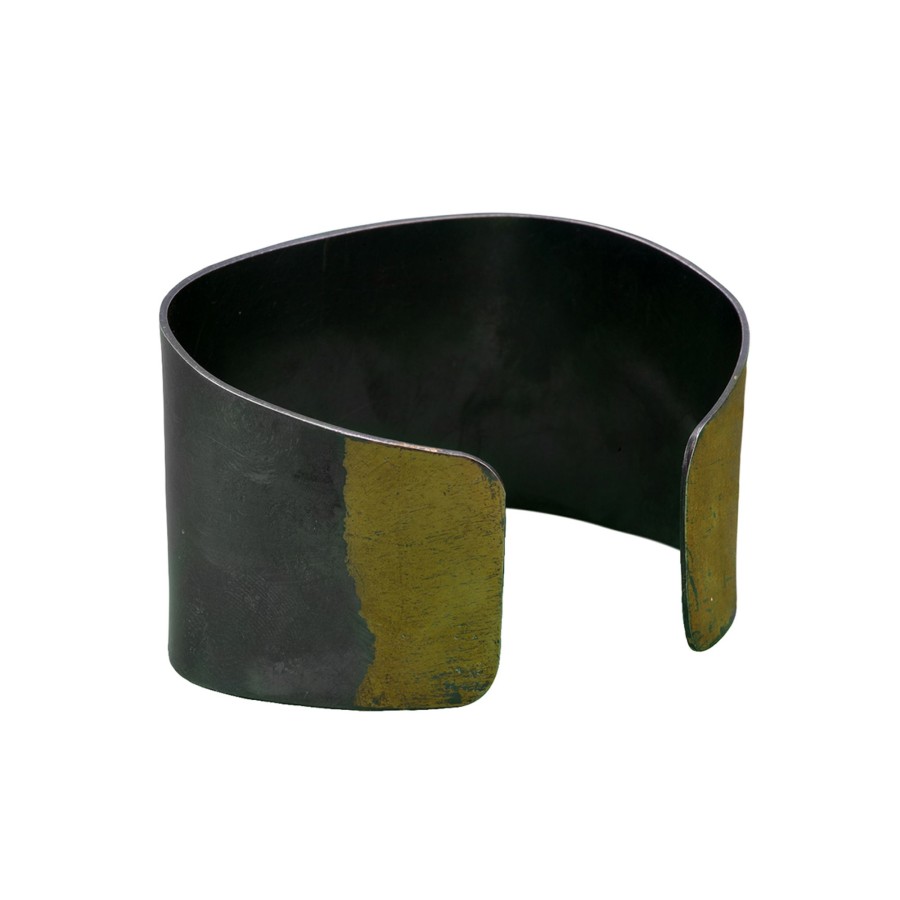 Jewelry Josephs Jewelers Home | Two-Tone Thin Line Cuff Bracelet Black