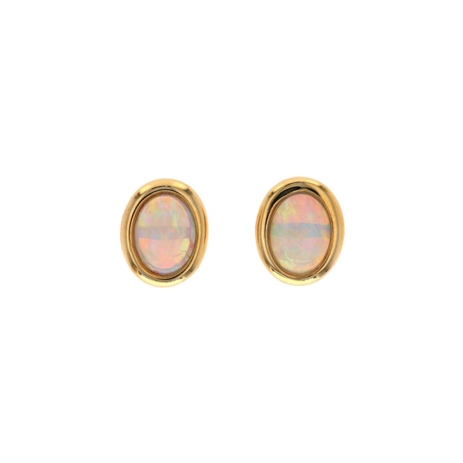 Jewelry Josephs Jewelers Home | 14K Yellow Gold Oval Opal Stud Earrings Multi