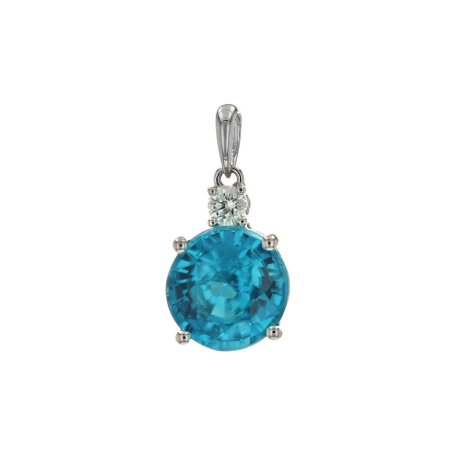 Jewelry Josephs Jewelers Home | 14K White Gold Zircon Pendant Blue