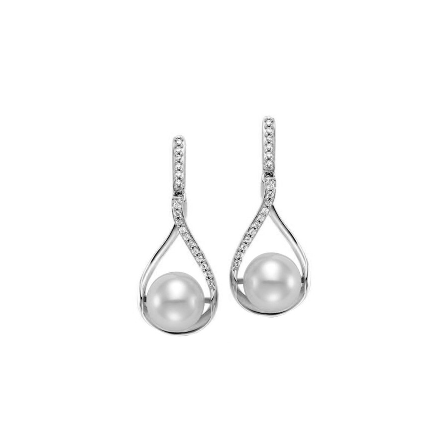 Jewelry Josephs Jewelers Home | 14K Gold Cultured Pearl And Diamond Earrings - Josephs Jewelers White