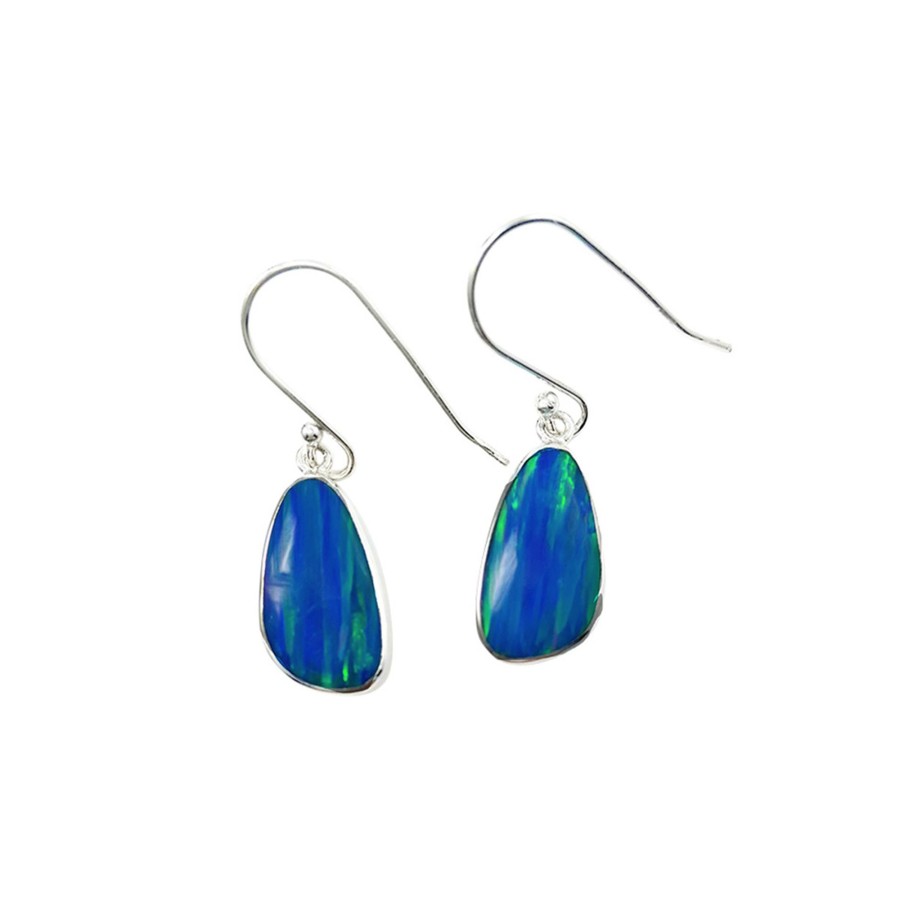 Jewelry Josephs Jewelers Home | Sterling Silver Dark Created Opal Earrings - Josephs Jewelers Blue