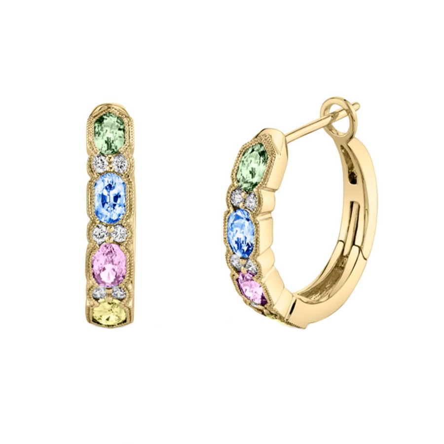 Jewelry Josephs Jewelers Home | 14K Yellow Gold Rainbow Sapphire And Diamond Earrings Multi