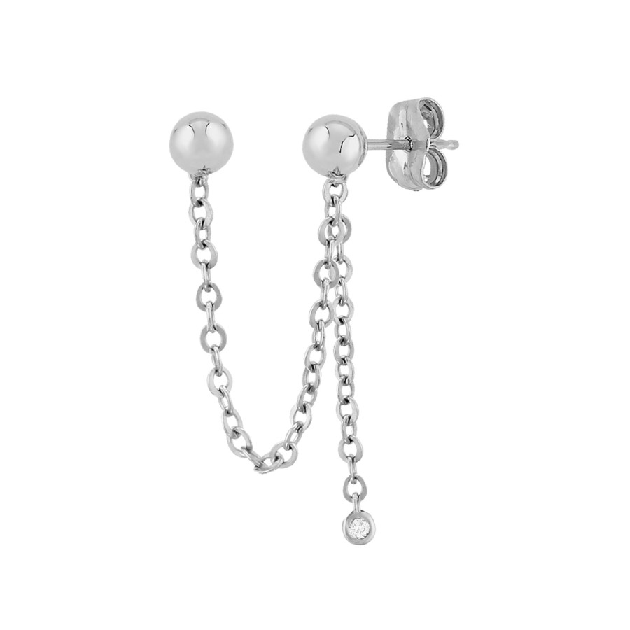 Jewelry Josephs Jewelers Home | 14K White Gold Double Bead Single Earring With Diamond Dangle