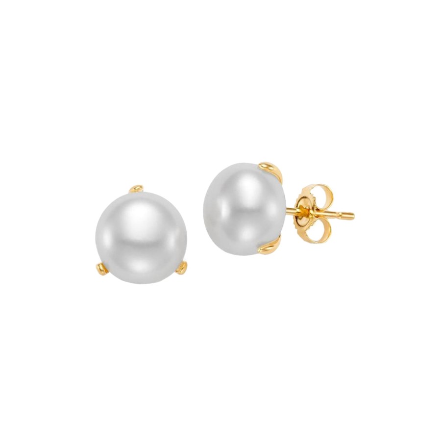 Jewelry Josephs Jewelers Home | 14K Yellow Gold Freshwater Button Pearl Earrings White