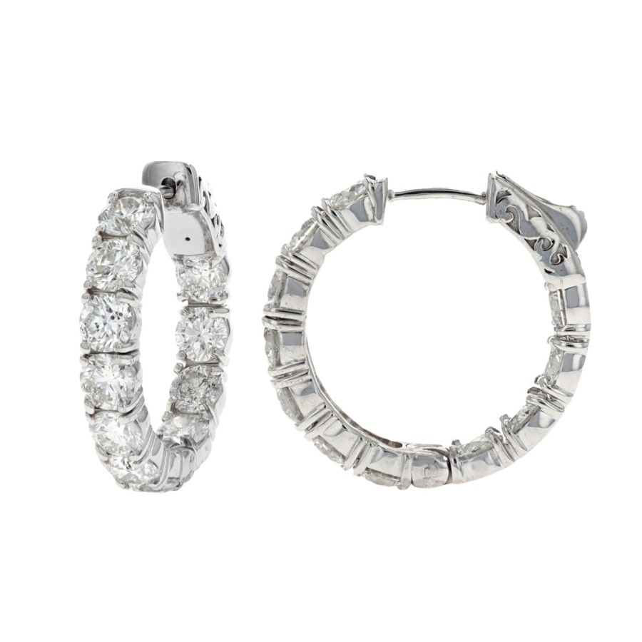 Jewelry Josephs Jewelers Home | 14K Gold Diamond Inside-Out Hoop Earrings White