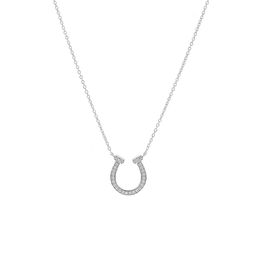 Jewelry Josephs Jewelers Home | Sterling Silver Cubic Zirconia Horseshoe Necklace - Josephs Jewelers White