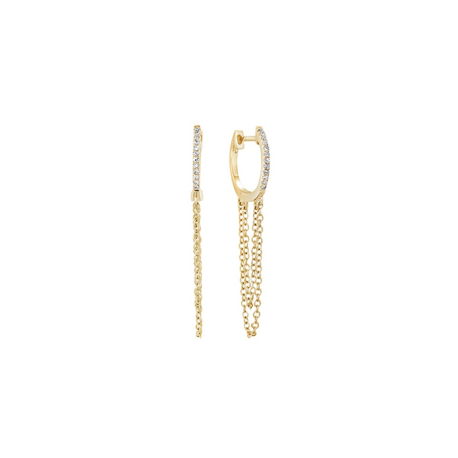 Jewelry Josephs Jewelers Home | 14K Yellow Gold Diamond Hoop And Chain Earrings - Josephs Jewelers White