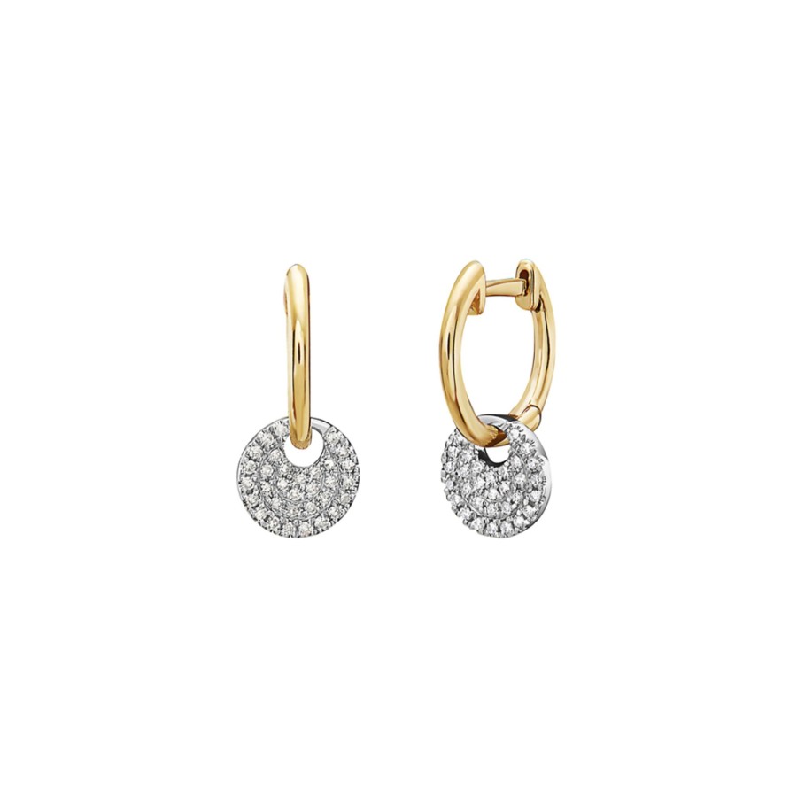 Jewelry Josephs Jewelers Home | 14K Two-Tone Diamond Pave Disc Dangle Hoop Earrings - Josephs Jewelers White