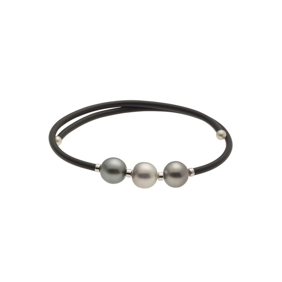 Jewelry Josephs Jewelers Home | Sterling Silver Tahitian And Akoya Pearl Bangle Bracelet - Josephs Jewelers Multi