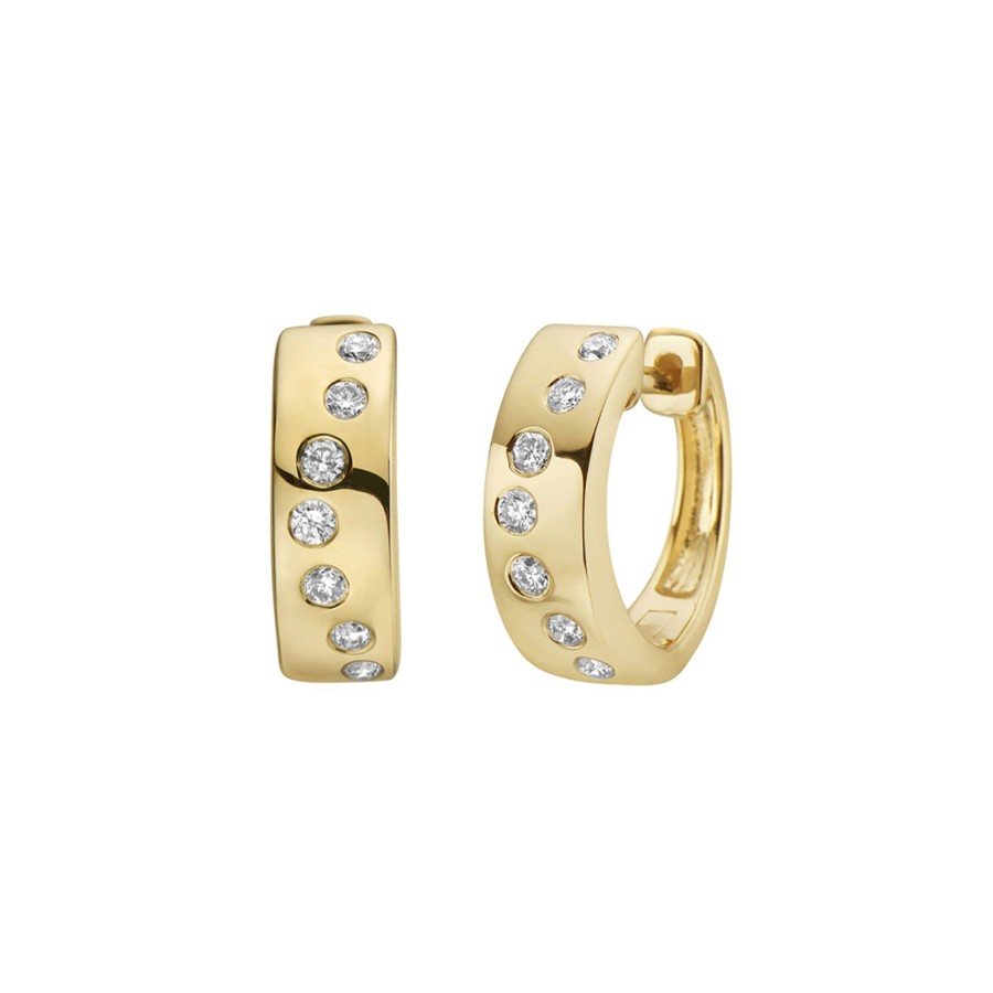 Jewelry Josephs Jewelers Home | 14K Yellow Gold Diamond Trail Huggie Hoop Earrings - Josephs Jewelers