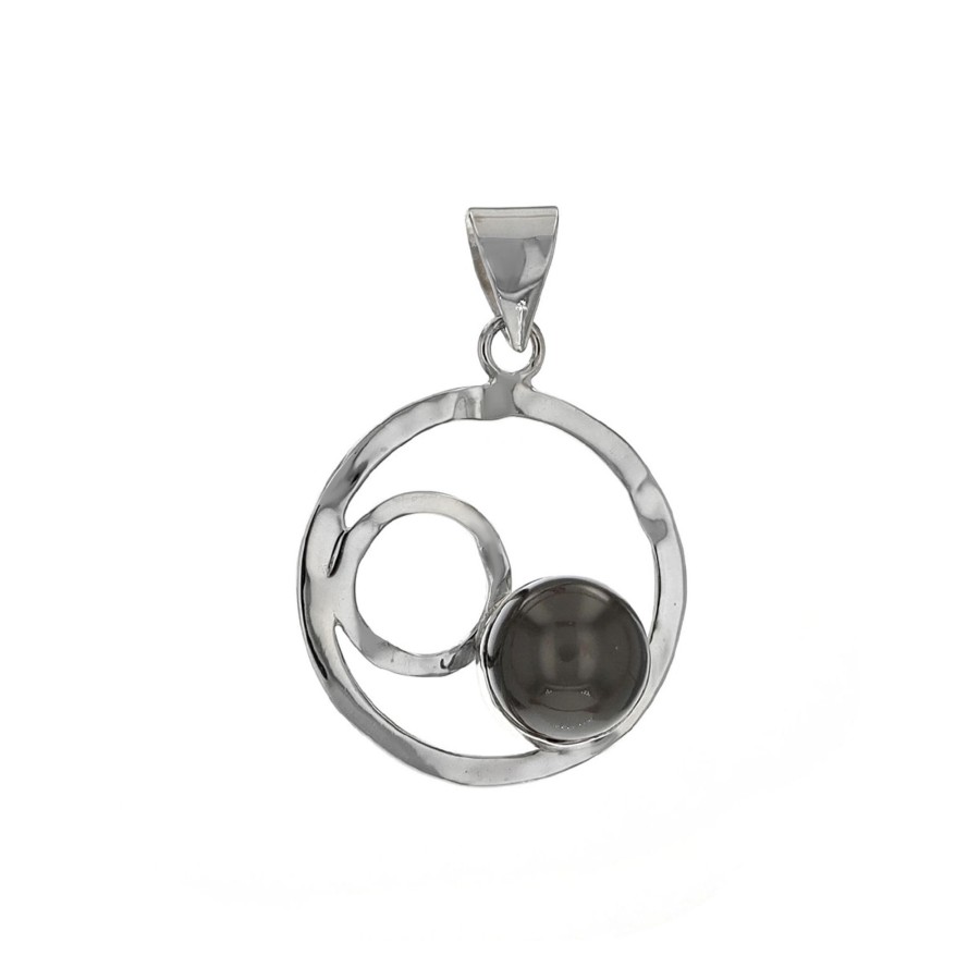 Jewelry Josephs Jewelers Home | Sterling Silver Tahitian Pearl Circle Pendant Black